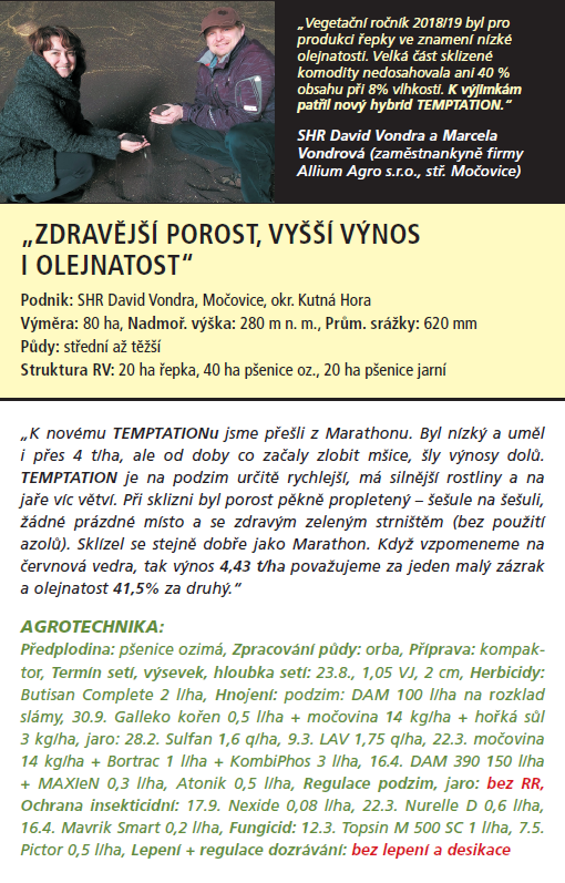 2019 - Zdravější porost, vyšší výnos i olejnatost.